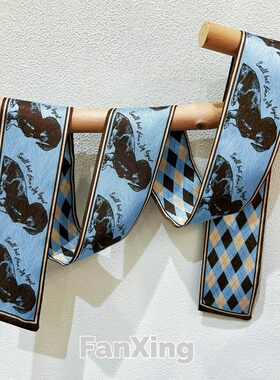 繁星原创设计小狗丝巾领巾韩版百搭撞色小长条绑包扎发丝带发带女