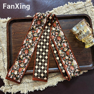 繁星原创复古花朵长条丝巾发带韩国ins新款细围脖绑发飘带腰带女