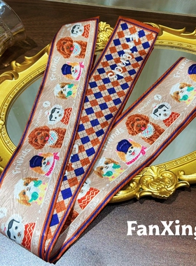 繁星原创撞色小狗小长条丝巾高级甜美可爱百搭丝带绑包扎发领带女