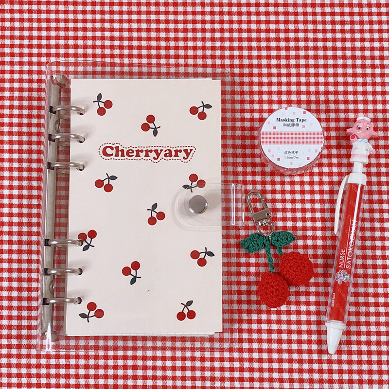 韩国ins少女风可爱樱桃手帐本a5a6活页笔记本学生网格旅行日记本
