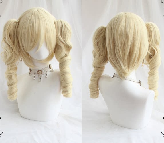 cosplay假发偶像活动藤堂尤里卡款时尚淡金短发加双卷马尾高温丝