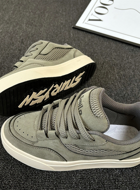 原创美式复古小众米绿色面包鞋男鞋2025冬季新款潮流厚底休闲板鞋