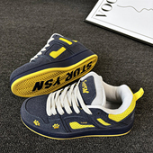 小众潮流情侣休闲板鞋 复古男鞋 新款 2025秋季 港风深蓝黄厚底面包鞋