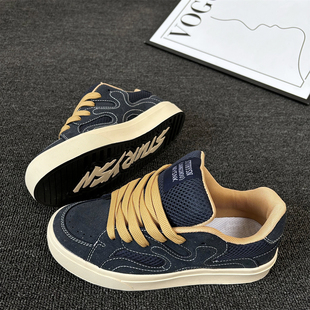 鞋子男款小众美式复古深蓝色面包鞋2026春季新款潮流百搭休闲板鞋