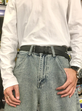 皮带男学生韩版腰带ins年轻人潮流时尚个性简约百搭裤腰带女士黑