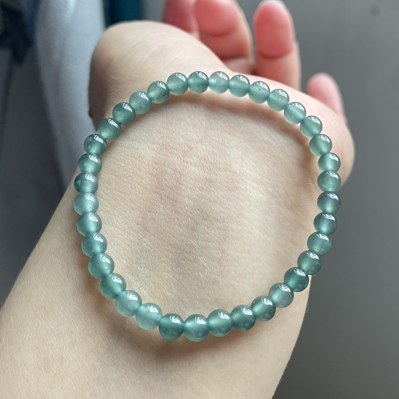 天然A货翡翠手串冰种透亮冰蓝绿色水润珠串玉石小米珠子圆珠手链