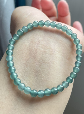 天然A货翡翠手串冰种透亮冰蓝绿色水润珠串玉石小米珠子圆珠手链