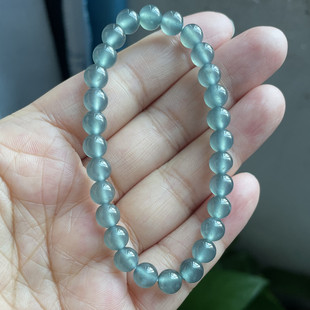 天然翡翠A货冰种蓝水蓝色起胶圆珠手串手链卡6.3mm玉石雪花棉珠子