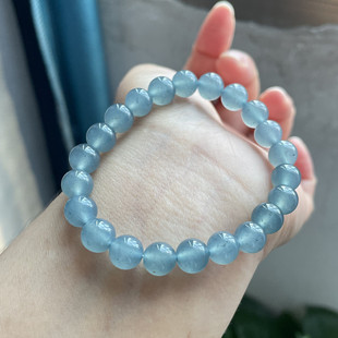 天然A货翡翠玉石手链冰种透亮起胶水润起光透绳蓝色圆珠手串7.8mm