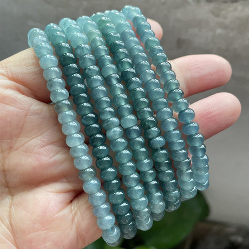 天然翡翠A货冰种蓝水算盘珠手链
