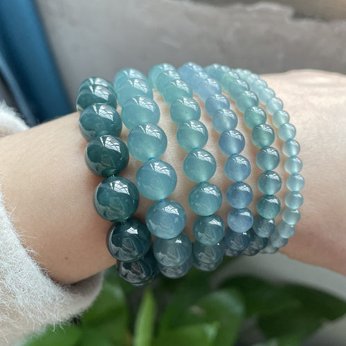 冰蓝水A货天然翡翠圆珠手链手串
