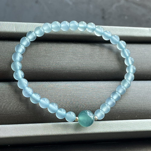 天然翡翠A货冰种蓝水手串手链