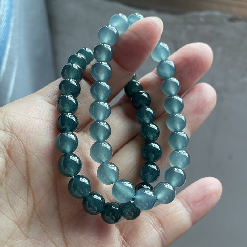 天然翡翠A货冰种蓝绿玉石圆珠