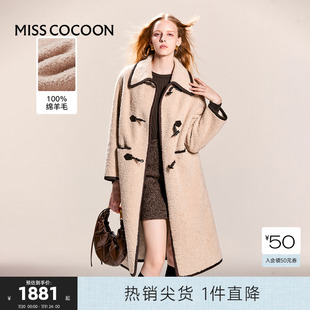 新款 可可尼cocoon羊毛皮草外套女小个子2024冬季 牛角扣复古大衣