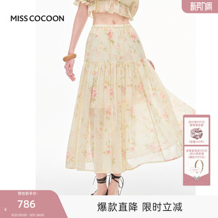 MISSCOCOON可可尼显瘦裙子女2025秋季 度假印花雪纺A字半身裙 新款