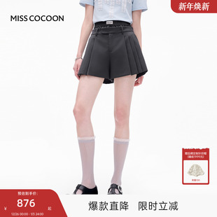 miu系百褶绵羊毛裙裤 MISSCOCOON可可尼灰色短裤 新款 2025秋季 女款
