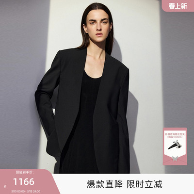 MISSCOCOON可可尼C3系列黑色外套女2026春季新款无领精纺羊毛西装