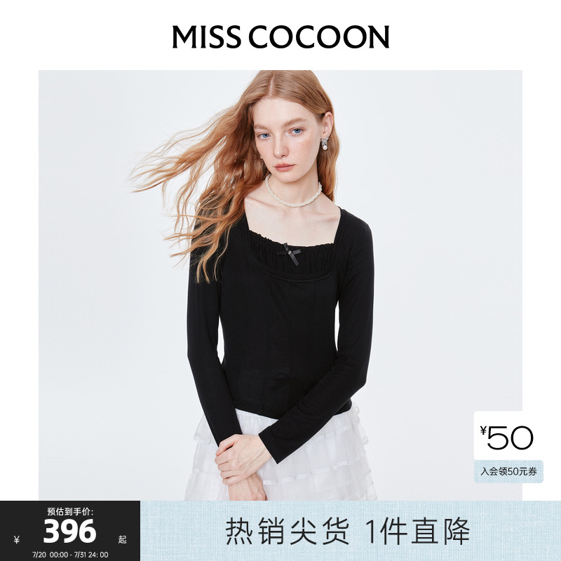 COCOON可可尼早秋方领显瘦T恤