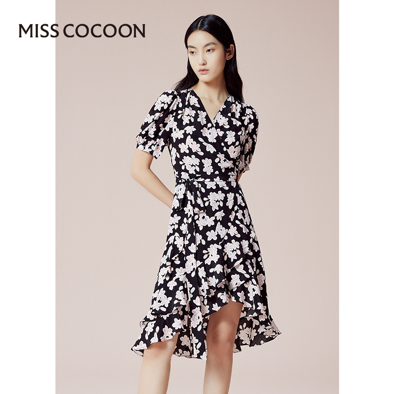 100%桑蚕丝 商场同款 可可尼COCOON碎花裙子夏季新款女收