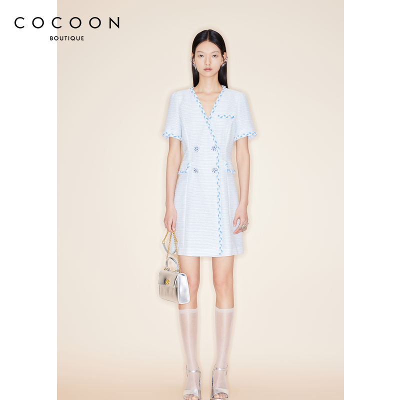 COCOON商场同款连衣裙2023夏季新款女短袖香风裙子24203AF022006