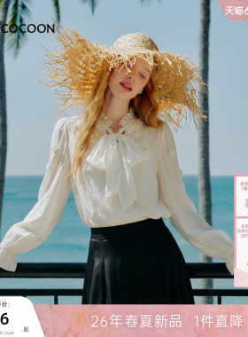 MISSCOCOON可可尼宽松蕾丝衫女2026春季新款白色蝴蝶结设计雪纺衫