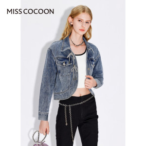 MISSCOCOON【塞班河的日落】24春新款蝴蝶结挺阔截短高腰牛仔外套