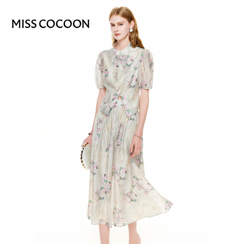 MISSCOCOON【莫奈花园】24春夏新款新中式斜襟盘扣泡泡袖国风套装