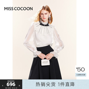 蝴蝶结白色衬衣女 可可尼cocoon法式 宫廷风蕾丝雪纺衫 2025夏季 新款