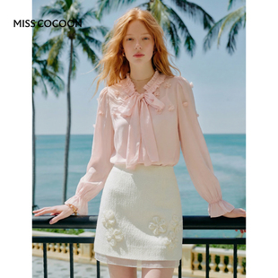 粉色打底蝴蝶结雪纺衫 新款 女2026春季 MISSCOCOON可可尼宽松衬衫