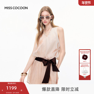 MISSCOCOON可可尼无袖V领裙子女2025秋季新款度假天丝亚麻连衣裙