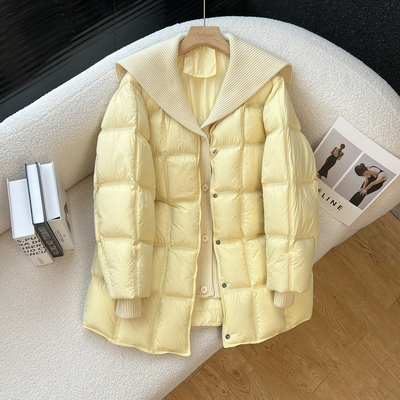 above deck针织翻领羽绒服女中长款韩版宽松高端原版90白鸭绒外套