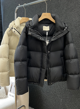 90白鹅绒羽绒服女短款2025冬新款高端加厚连帽小个子保暖泡芙外套