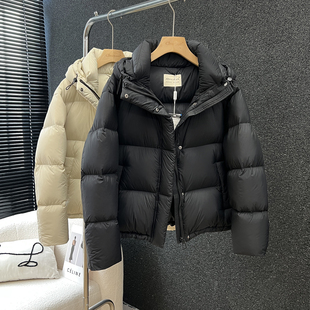 90白鹅绒羽绒服女短款2025冬新款高端加厚连帽小个子保暖泡芙外套