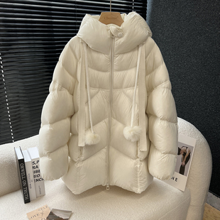 above deck圣诞款羽绒服女中长款狐狸毛球宽松百搭显瘦加厚外套潮