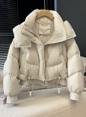 2025冬季新款羽绒服女短款加厚连帽牛仔拼接韩版宽松面包服外套潮