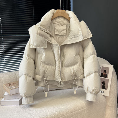 2025冬季新款羽绒服女短款加厚连帽牛仔拼接韩版宽松面包服外套潮