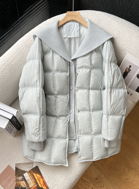 above deck针织翻领羽绒服女中长款韩版宽松高端原版90白鸭绒外套