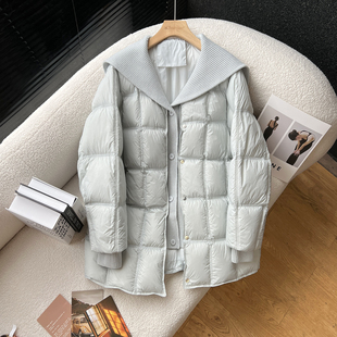 above deck针织翻领羽绒服女中长款韩版宽松高端原版90白鸭绒外套