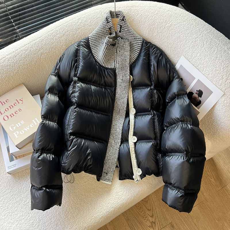 2025冬季新款爆款羽绒服女短款加厚毛线领针织拼接90白鸭绒外套潮