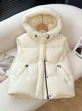 above deck羽绒马甲女连帽高端90白鸭绒外穿时尚背心保暖外套短款