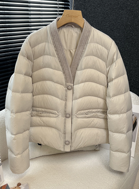 above deck V领羽绒服女短款2025冬季新款轻薄单排扣时尚拼接外套