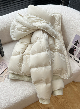above deck牛仔拼接羽绒服女短款加厚保暖泡芙感脱卸帽2025冬新款