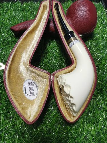 土耳其IMP海泡石烟斗，光面单银圈直斗，斗口雕刻斗 041301