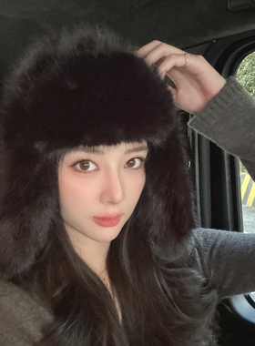 全毛毛雷锋帽女加厚保暖防风帽仿皮草狐狸毛风雪帽护耳帽子男冬季