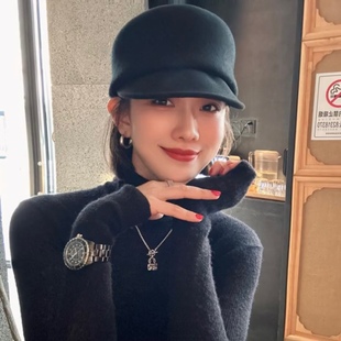 毛呢帽子女韩版复古英伦风INS气质画家帽马术鸭舌帽青年光身休闲