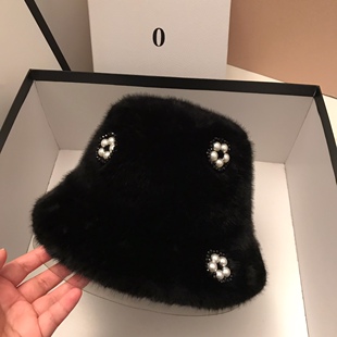 帽子女秋冬黑白渔夫帽2025新款毛绒水桶帽大头围显脸小鱼夫帽盆帽