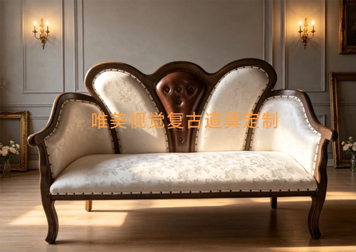 法式美式复古雕花贵妃椅客厅卧室布艺拉扣沙发实木简约贵妃沙发
