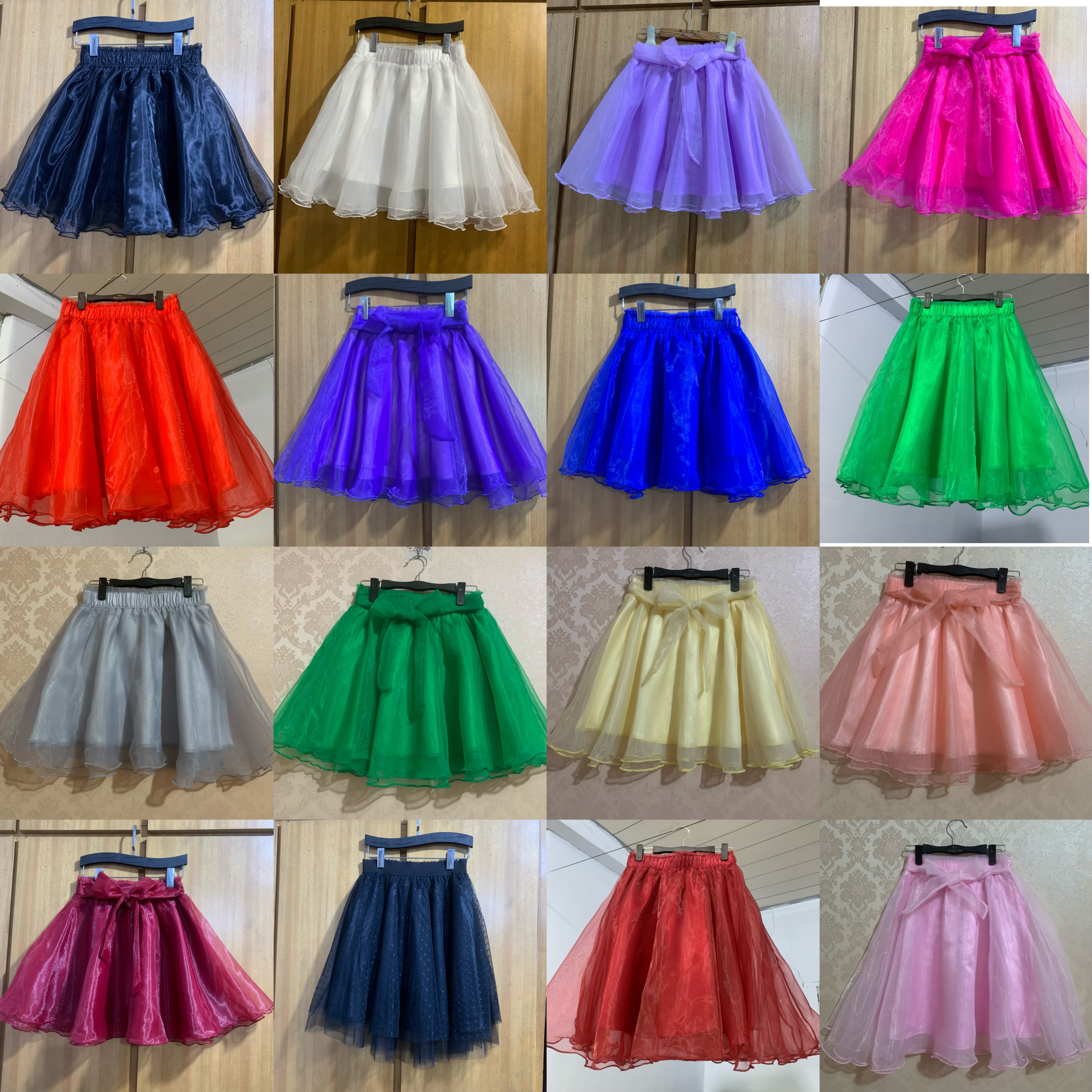 新款高级欧根纱蓬蓬裙女高腰显瘦A字裙半身裙白色短裙大摆裙糖果