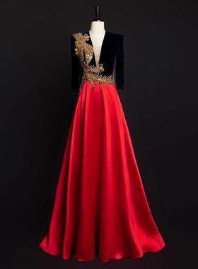 大合唱团指挥演出服女长裙2025新款成人红歌表演比赛主持人晚礼服