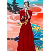 大合唱团演出服女长裙2025新款 主持人礼服正式 场合红色司仪晚礼服